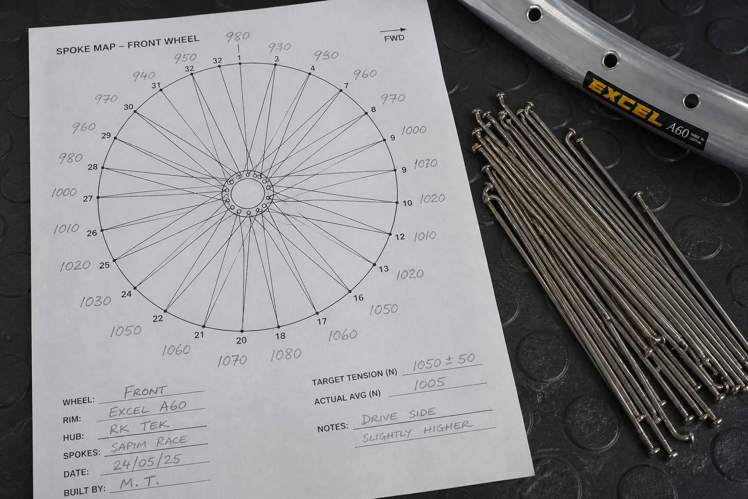 Circular spoke map diagram on a rubber bench