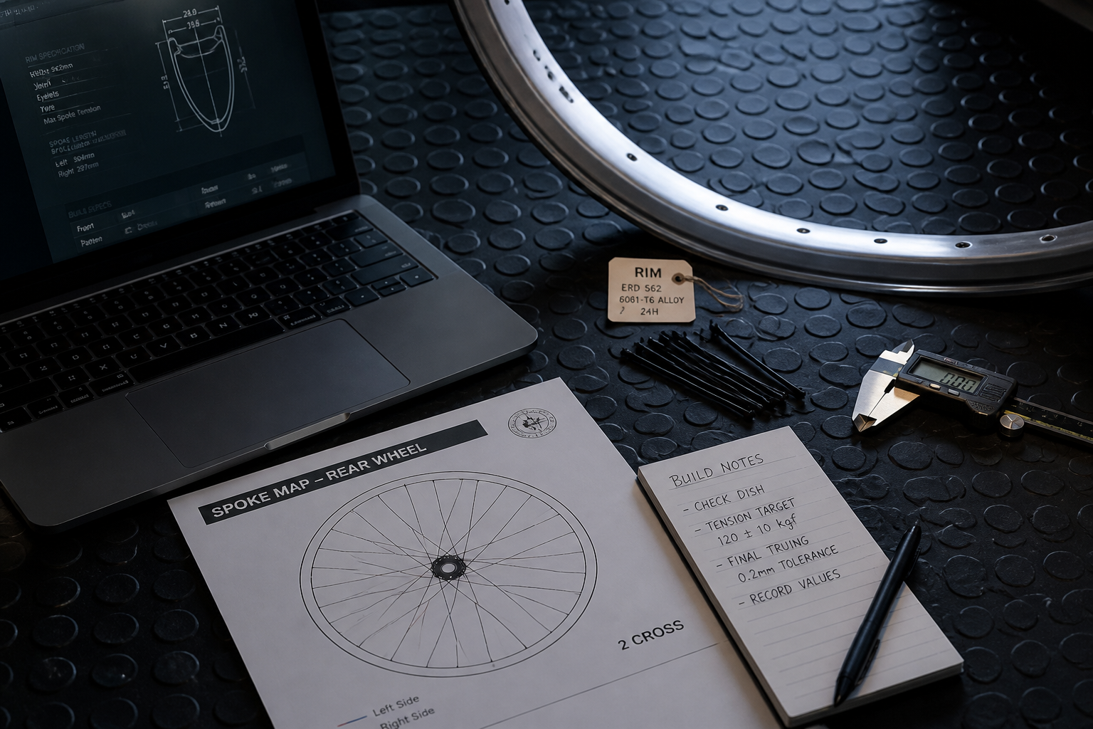 Systems documents beside rim arcs and tension notes