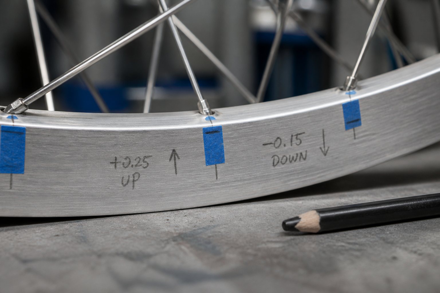 Workshop tape correction marks on rim