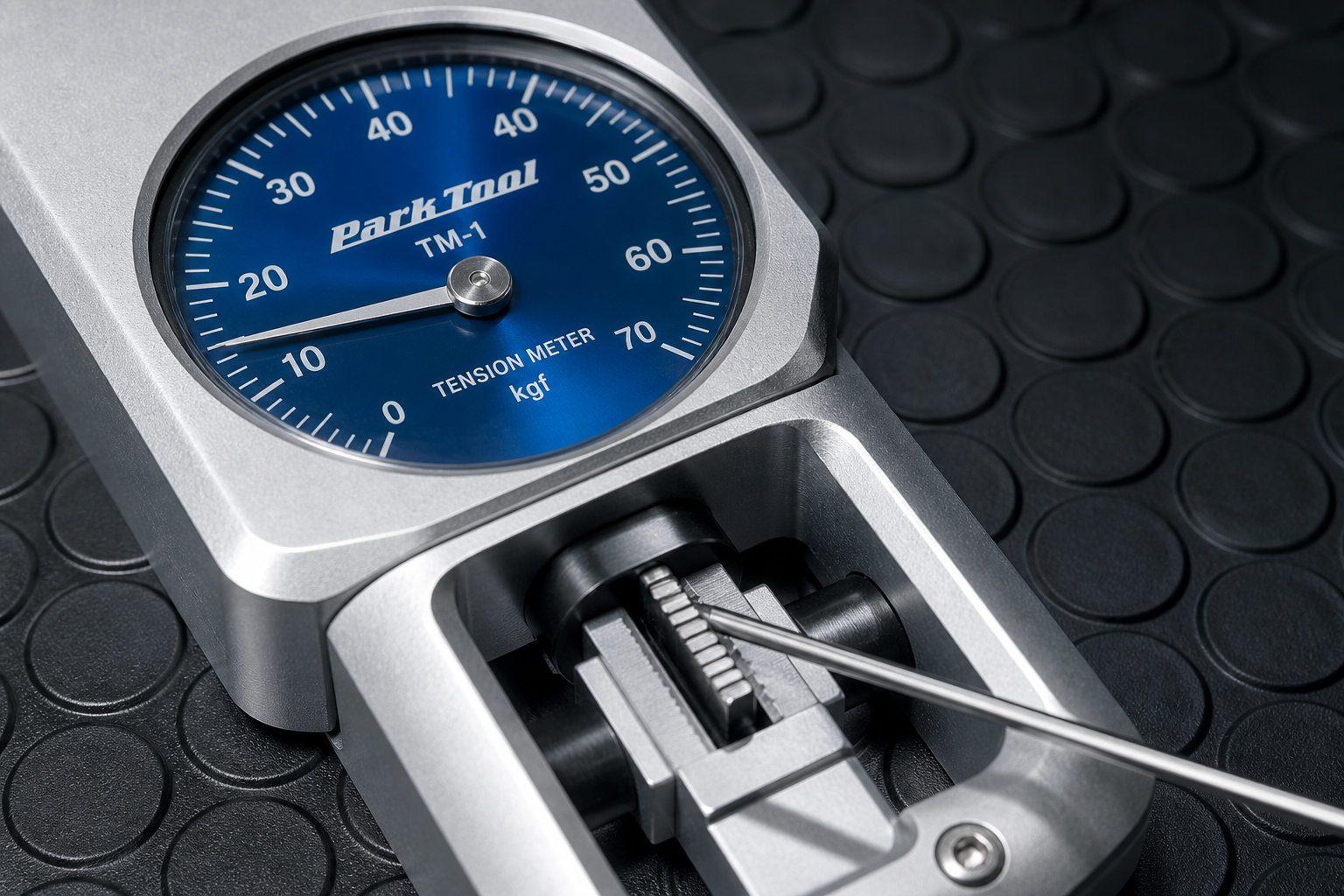 Spoke tension meter close-up